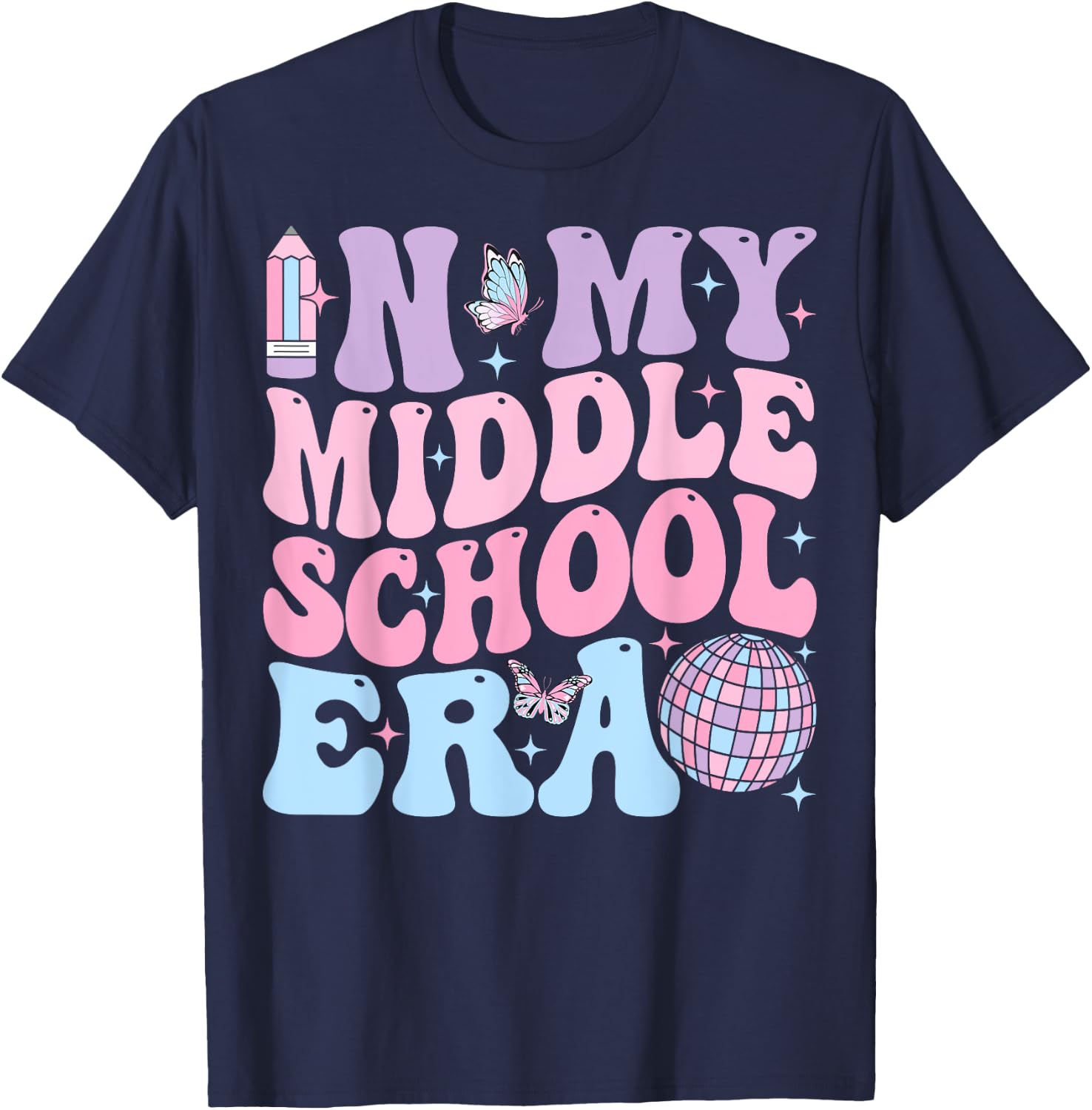Groovy In My Middle School Era Back To School Teacher Men Women Kids T-Shirt - T-Shirt | Navy