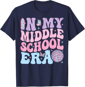 Groovy In My Middle School Era Back To School Teacher Men Women Kids T-Shirt - T-Shirt | Navy