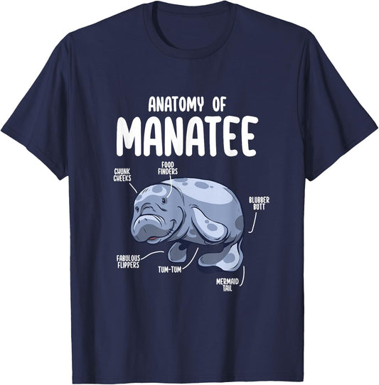 Anatomy of Manatee Funny Sea Animal Chubby Manatee Lovers T-Shirt - T-Shirt | Navy