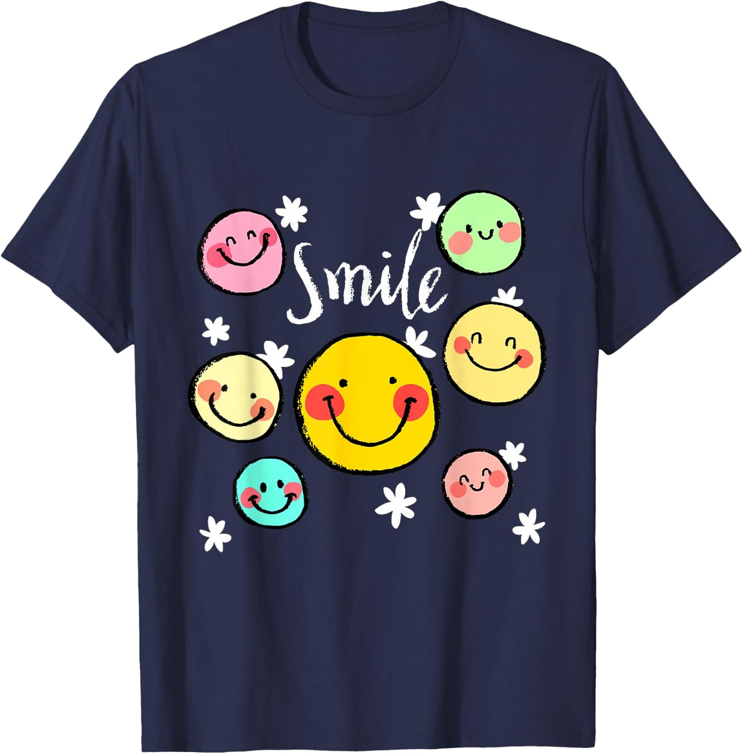Cool Silhouette Happy Smile Face Illustration Graphic Design , Black, S T-Shirt - T-Shirt | Navy