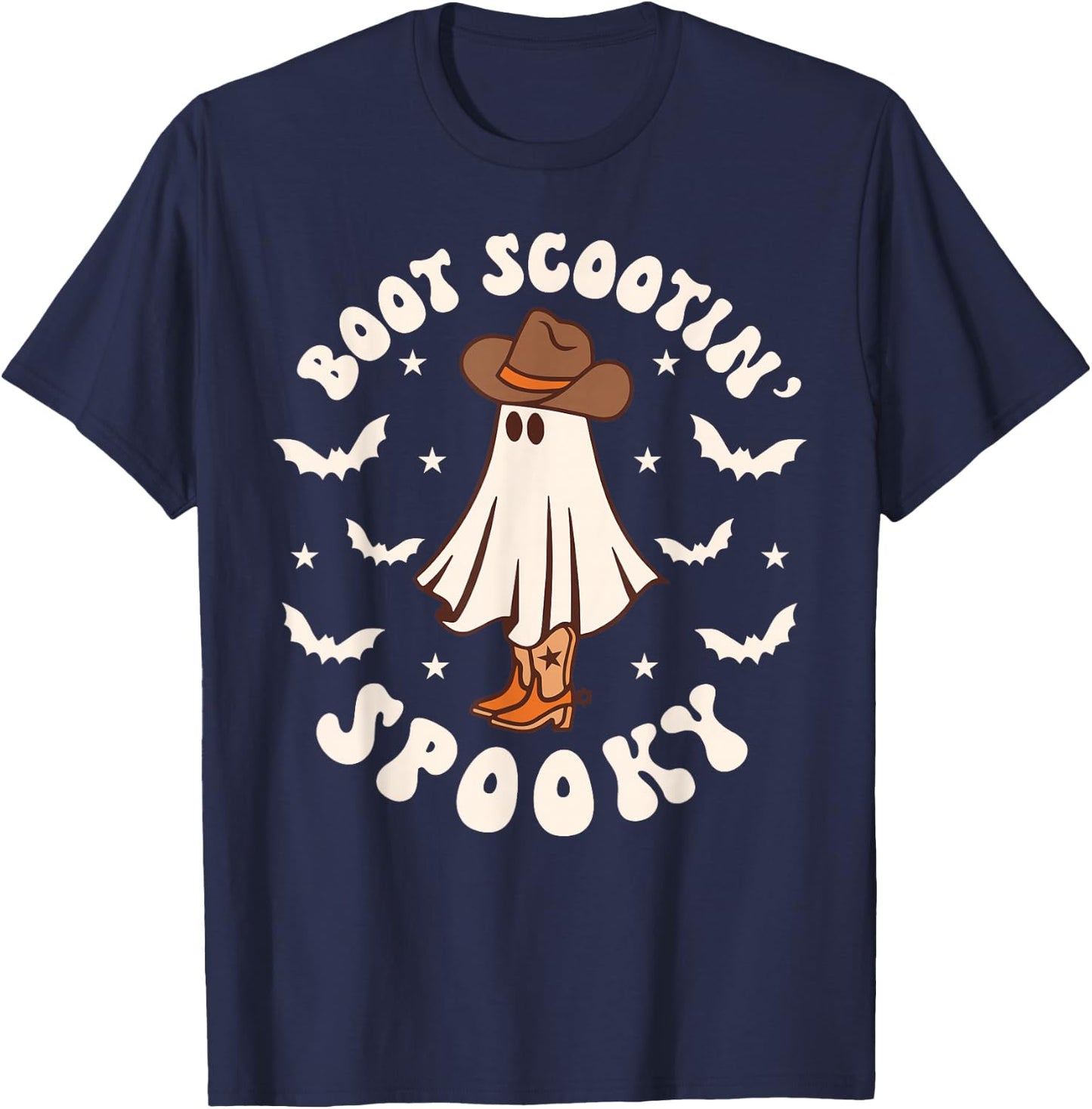 Retro Western Halloween Cute Ghost Funny Boot Scootin Spooky T-Shirt - T-Shirt | Navy