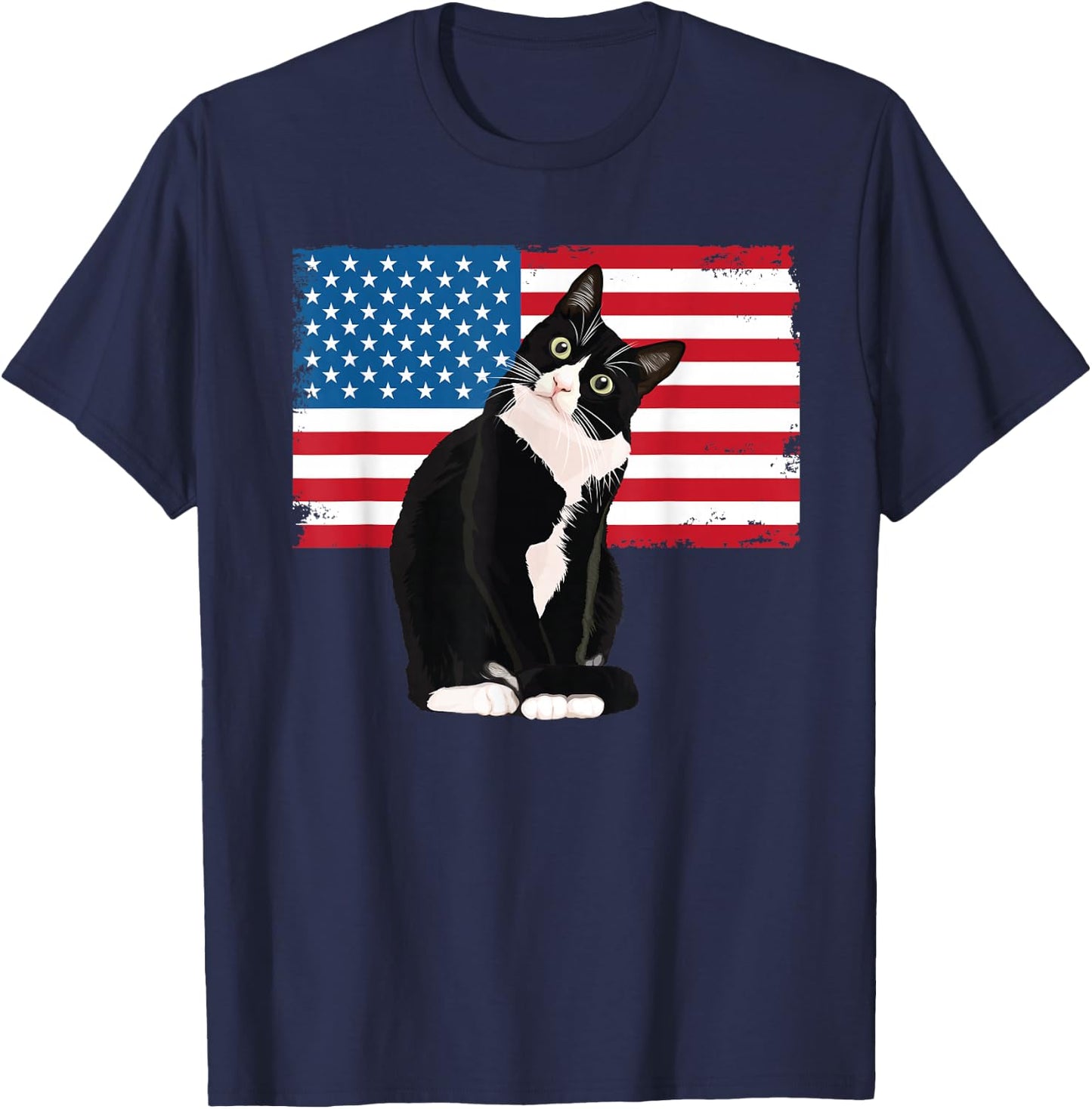 Tuxedo Cat 4th of July Patriotic Gift Adults Kids T-Shirt - T-Shirt | Navy