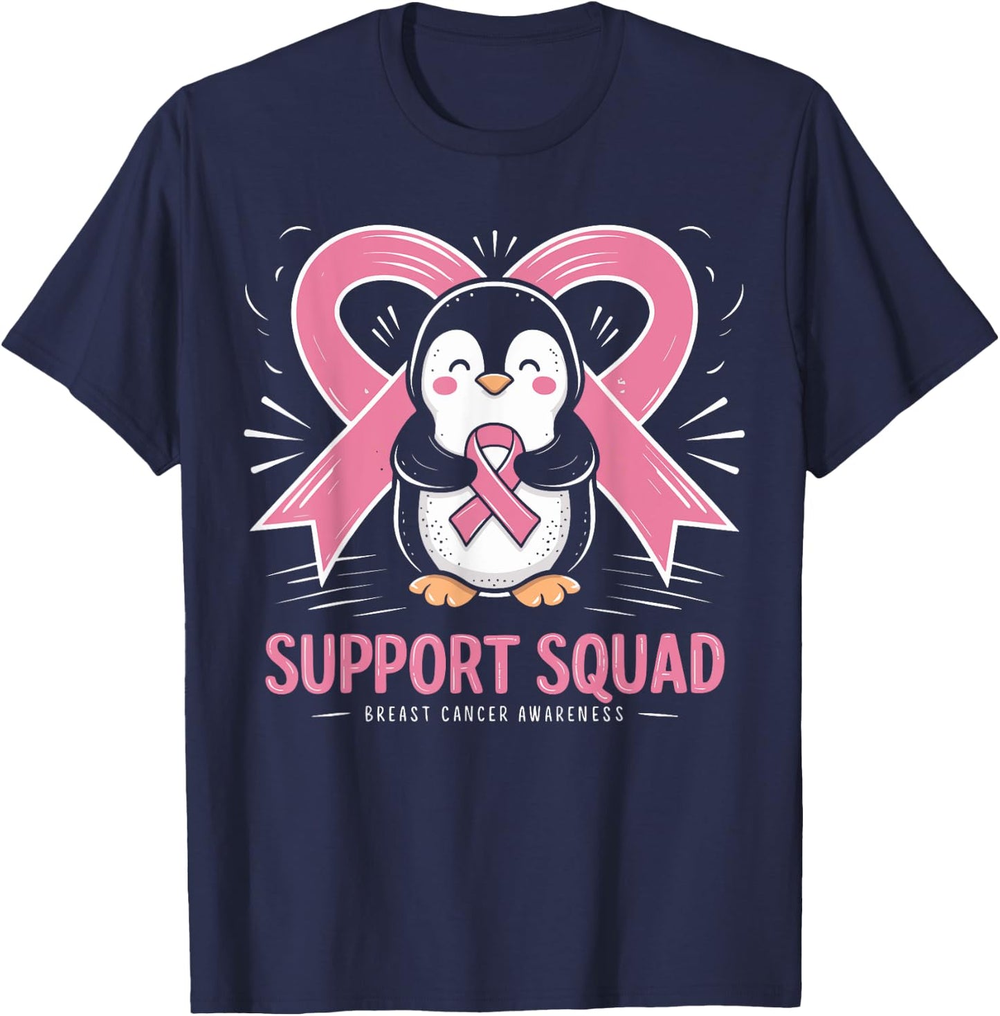 Support Squad Penguin Breast Cancer Awareness Pink Ribbon T-Shirt - T-Shirt | Navy