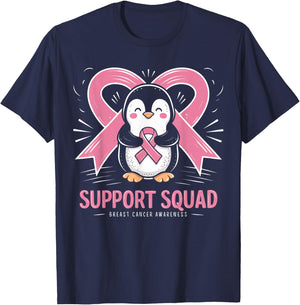 Support Squad Penguin Breast Cancer Awareness Pink Ribbon T-Shirt - T-Shirt | Navy