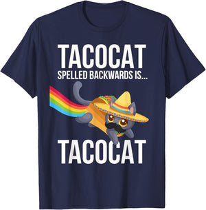 Taco Cat Spelled Backwards Palindrome - Funny Cat Men Women Kids T-Shirt - T-Shirt | Navy