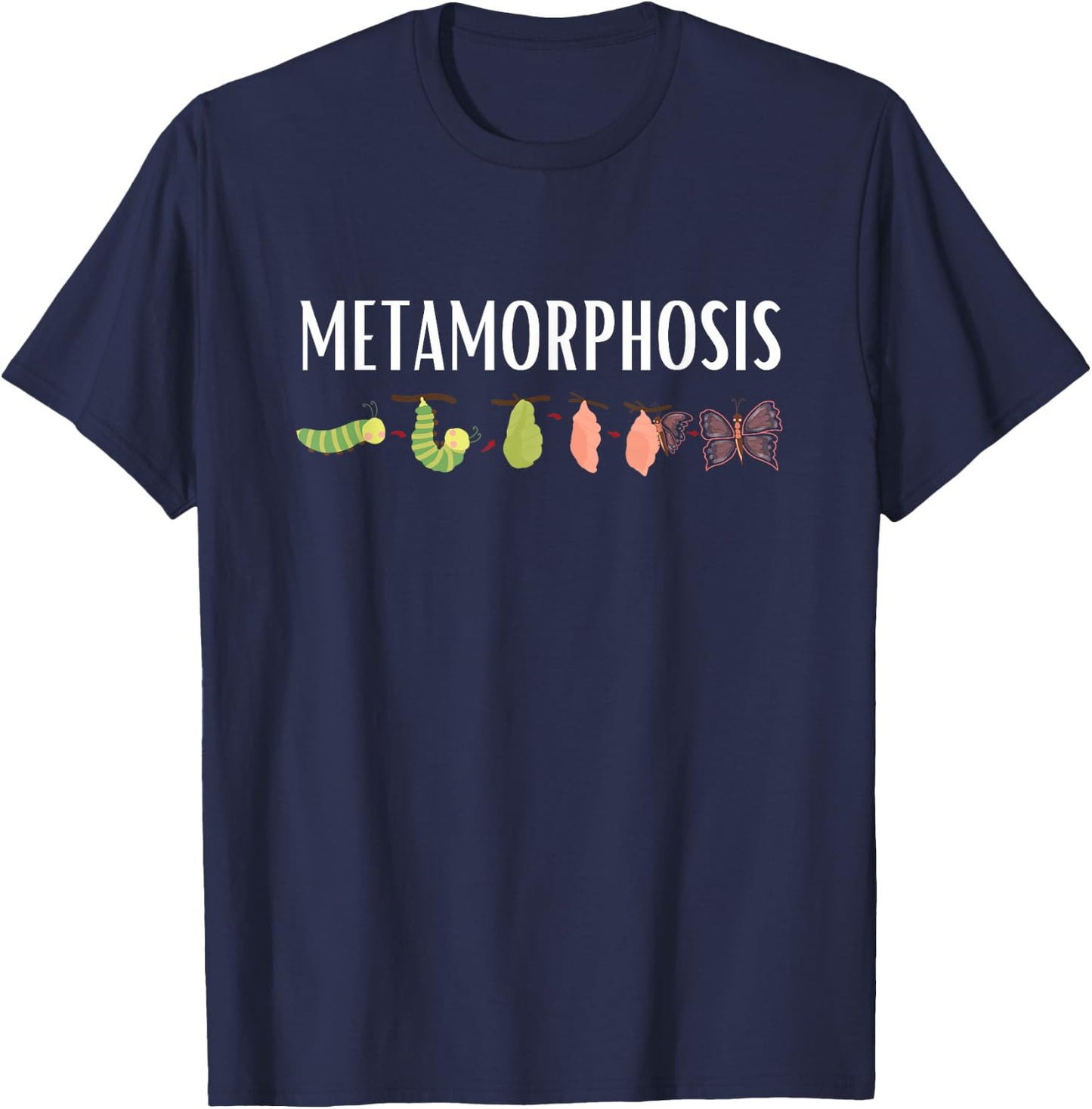 Funny Caterpillar Lifecycle Metamorphosis Monarch Butterfly T-Shirt - T-Shirt | Navy