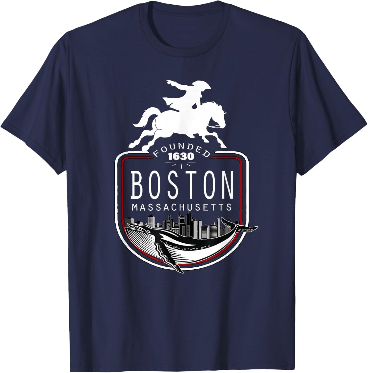 Historical Boston Massachusetts New England Souvenir T-Shirt - T-Shirt | Navy