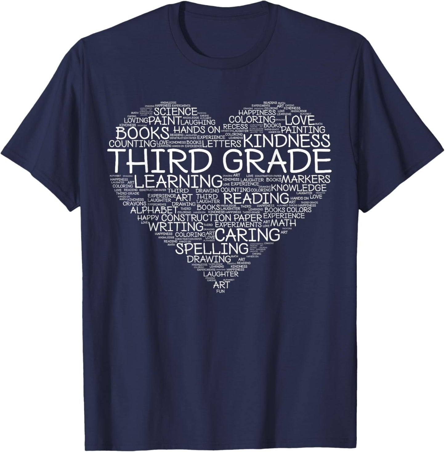 Funny Third Grade Word Heart Design - Teacher Gift T-Shirt - T-Shirt | Navy