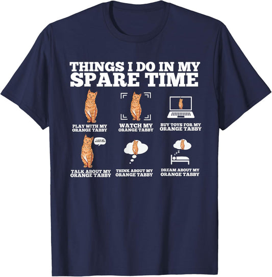Cute Tabby Cat Gift- Things I Do In My Spare Time Tabby Women Kids T-Shirt - T-Shirt | Navy