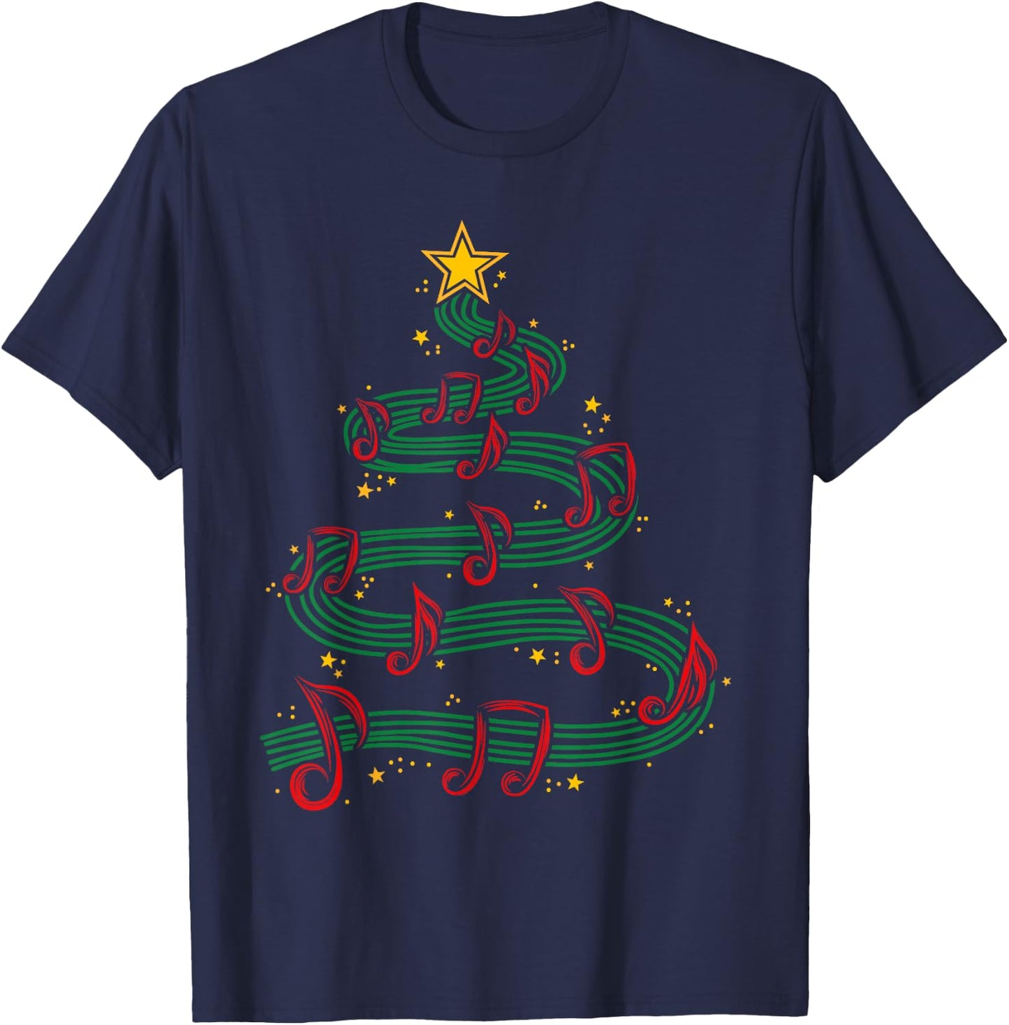 Christmas Tree Musical Notes Song Musician Sing Carols Music T-Shirt - T-Shirt | Navy
