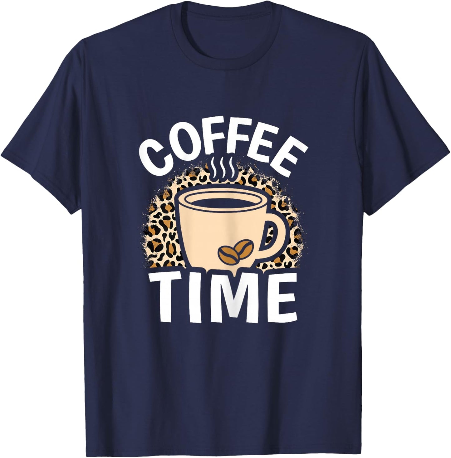 Coffee Time Cute Leopard Print Coffee Lover Women Girls T-Shirt - T-Shirt | Navy