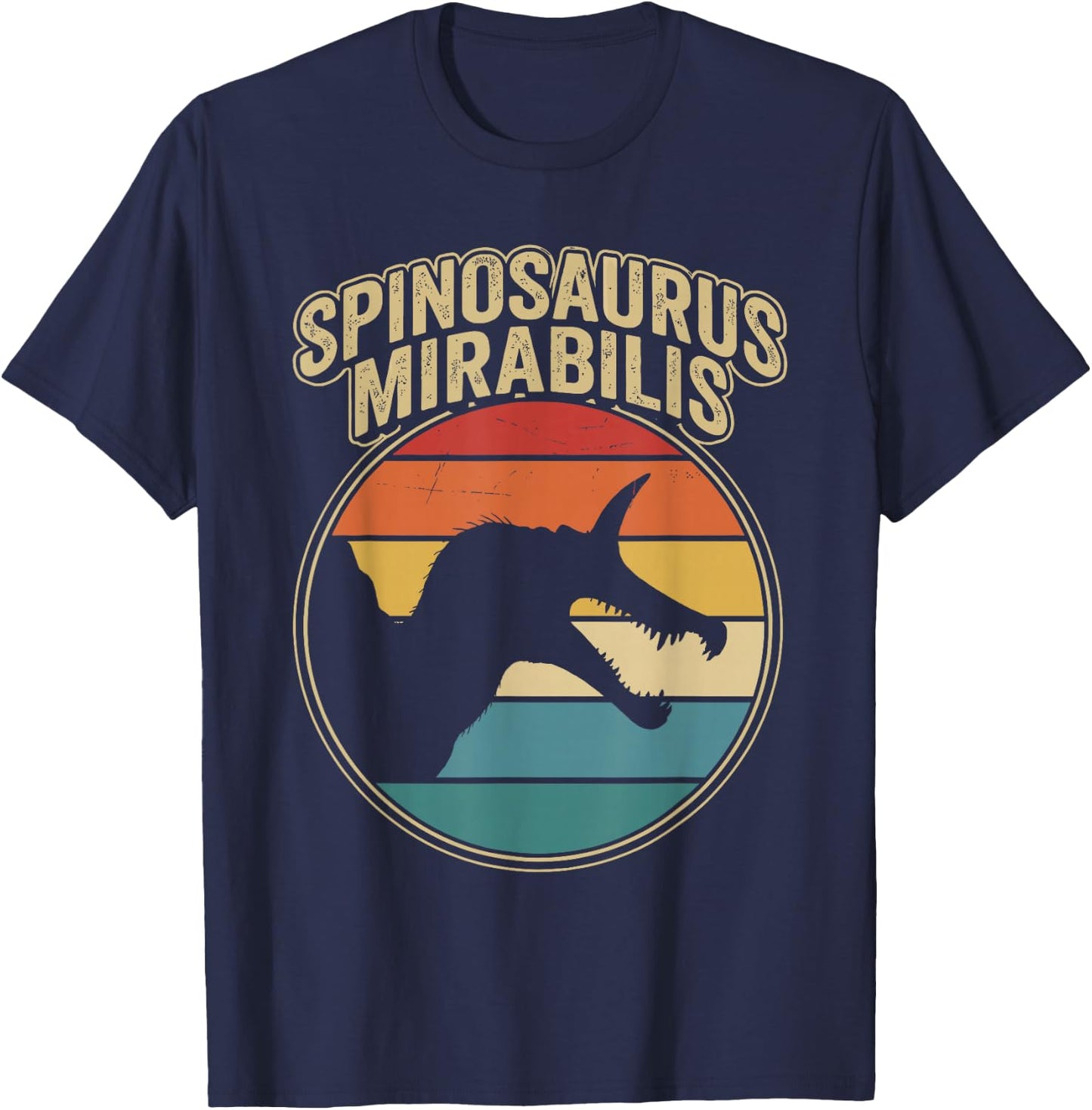 Vintage Spinosaurus Mirabilis Roaring Prehistoric Dinosaur T-Shirt - T-Shirt | Navy