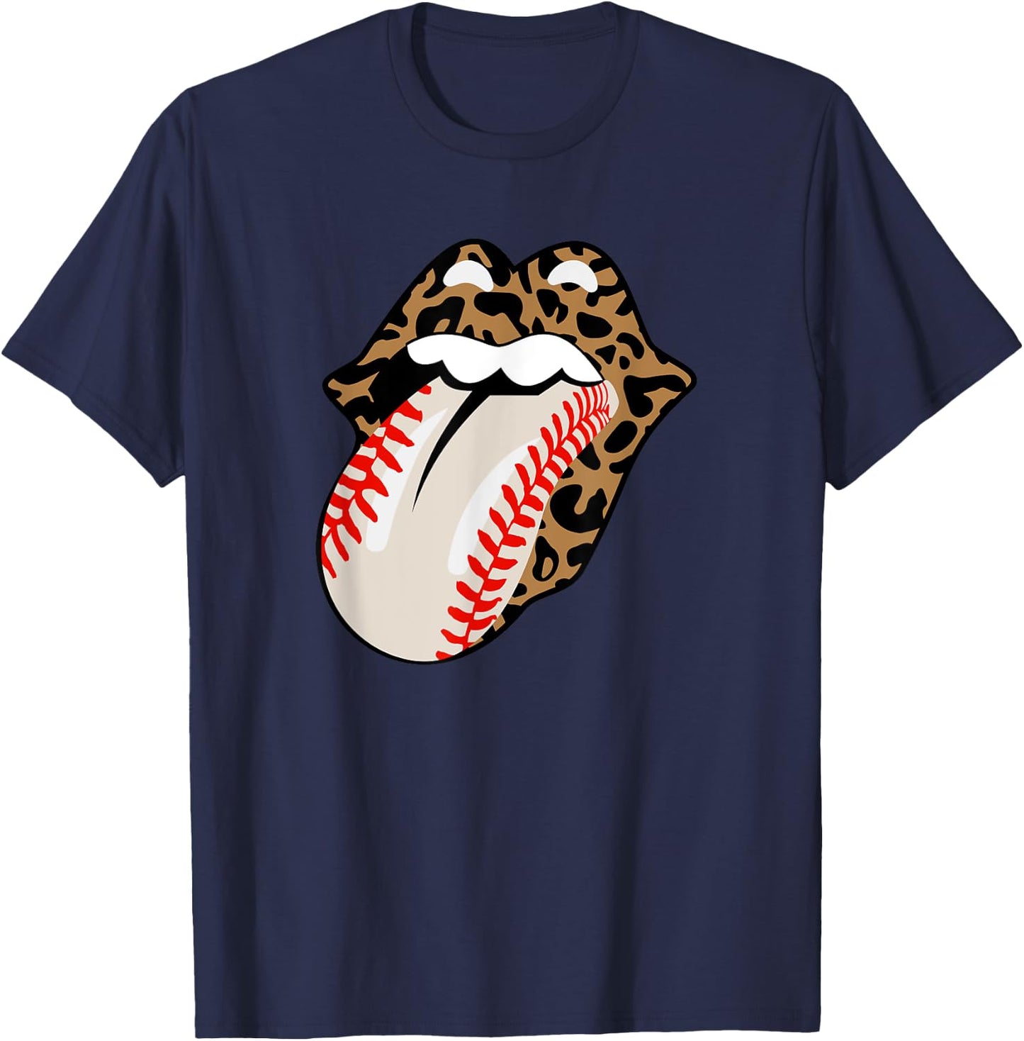Leopard Tongue with Baseball Seams Graphic. Comfy Fun T-Shirt - T-Shirt | Navy