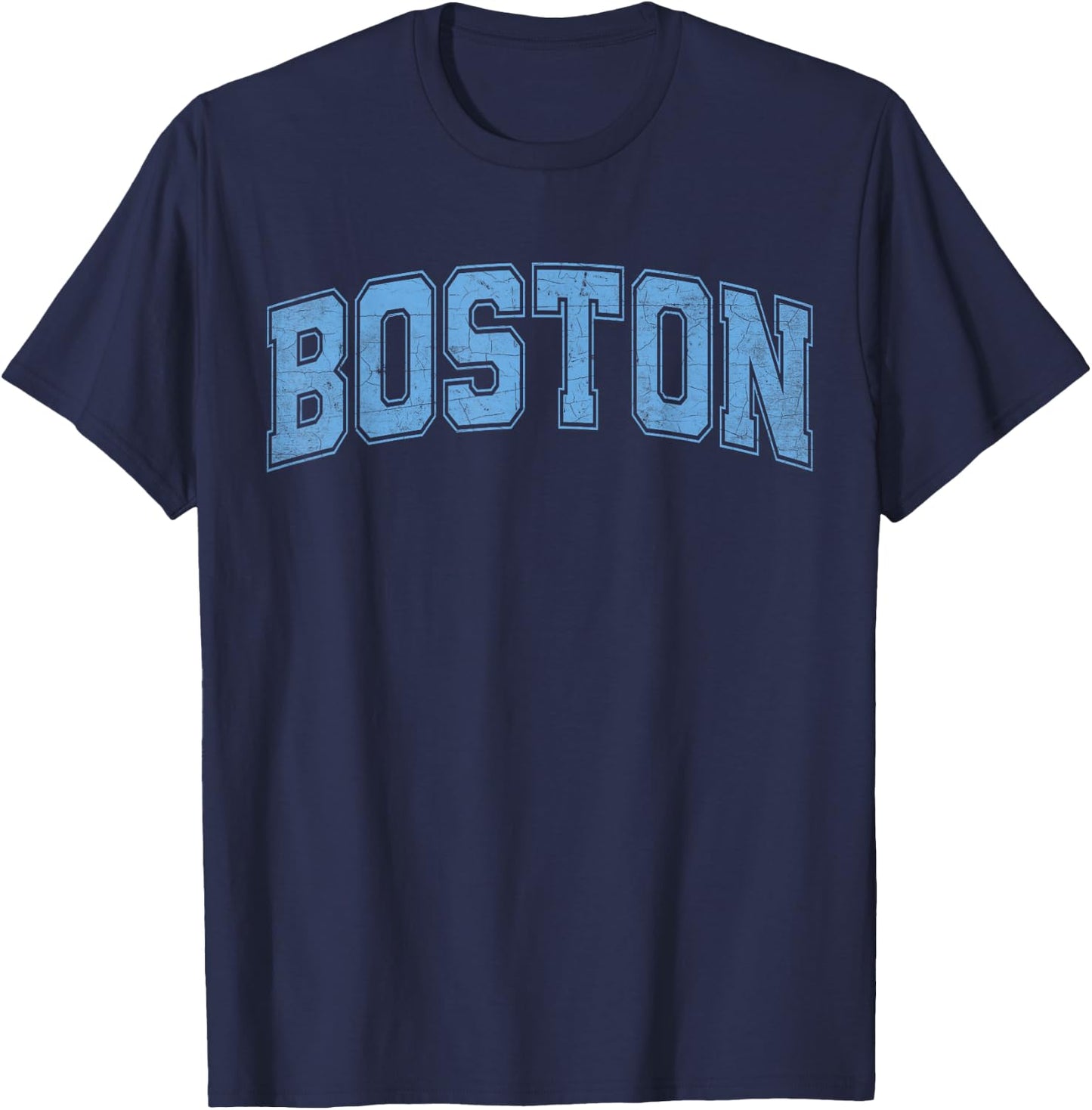 Boston Light Blue Vintage Style Retro Text T-Shirt - T-Shirt | Navy