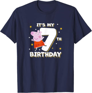 Peppa Pig It's My 7th Birthday Holiday Stars Celebration T-Shirt - T-Shirt | Navy