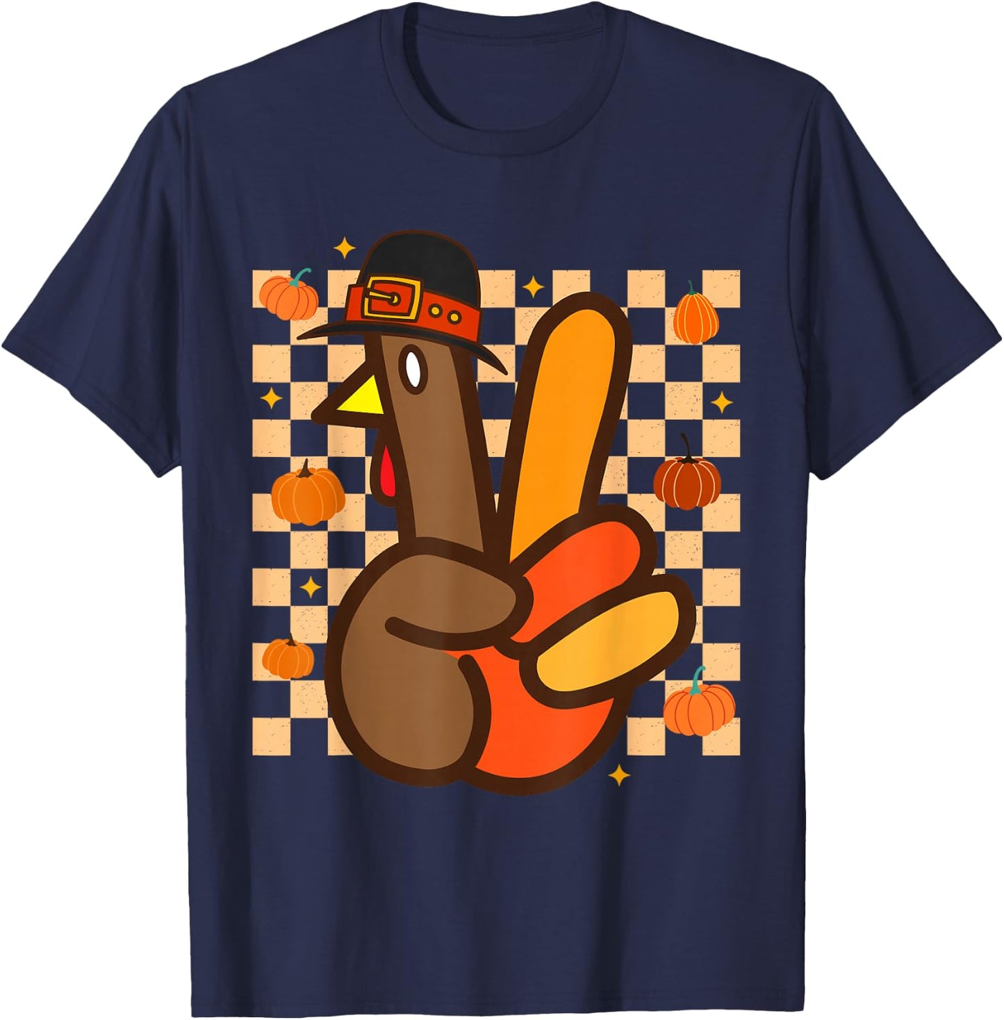 Cool Peace Sign Turkey Hand Thanksgiving Hippie Men Women T-Shirt - T-Shirt | Navy