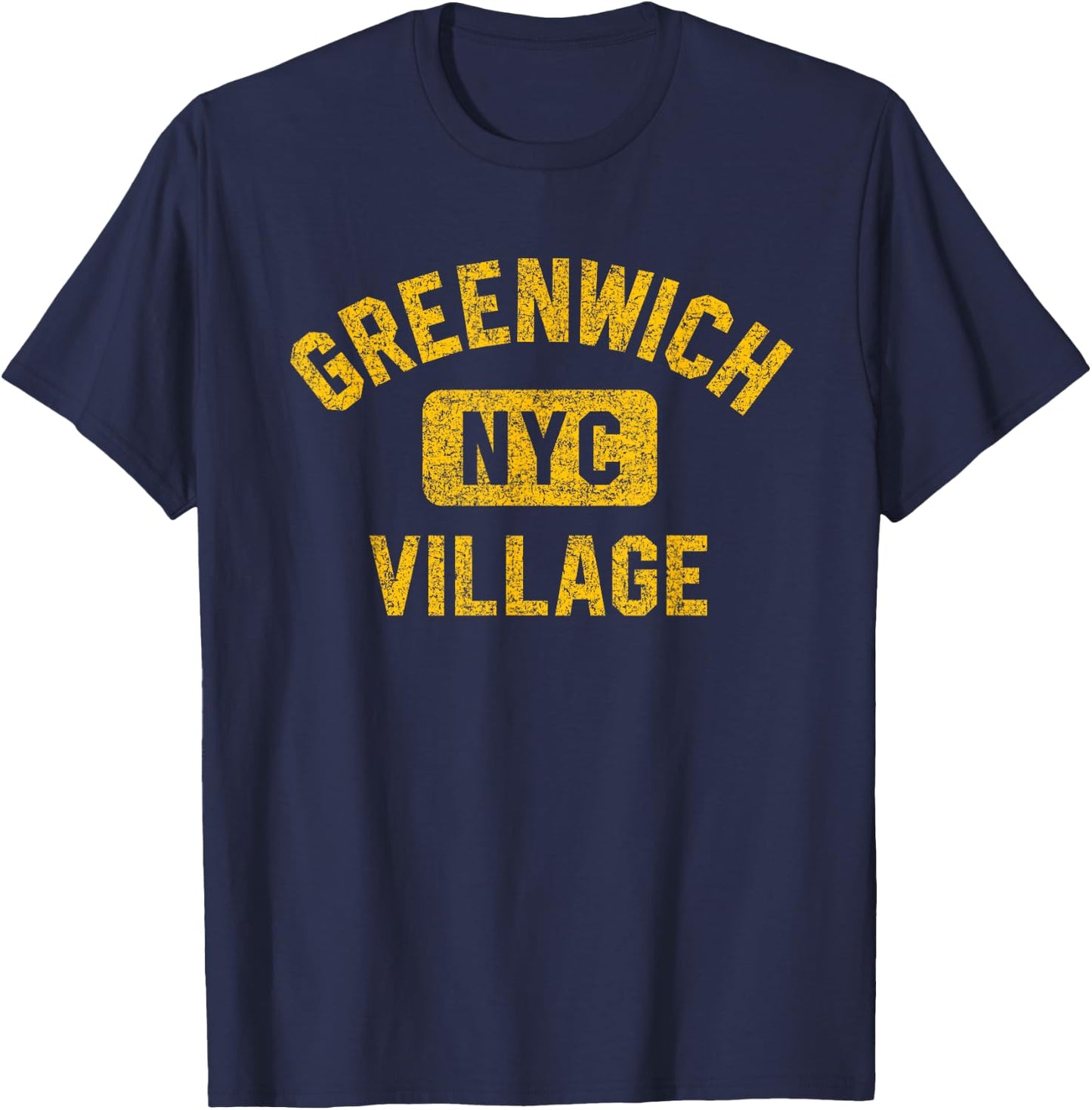 Greenwich Village NYC Gym Style Distressed Amber Print T-Shirt - T-Shirt | Navy
