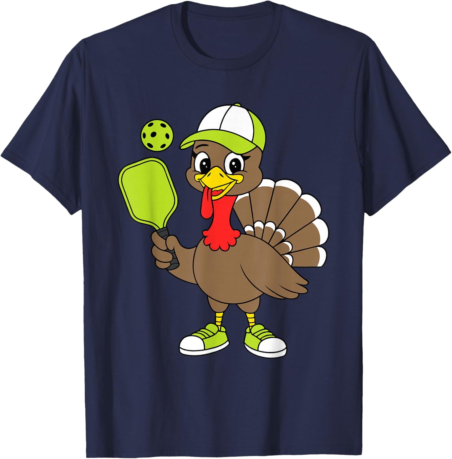 Funny Thanksgiving Pilgrim Pickleball Turkey T-Shirt - T-Shirt | Navy
