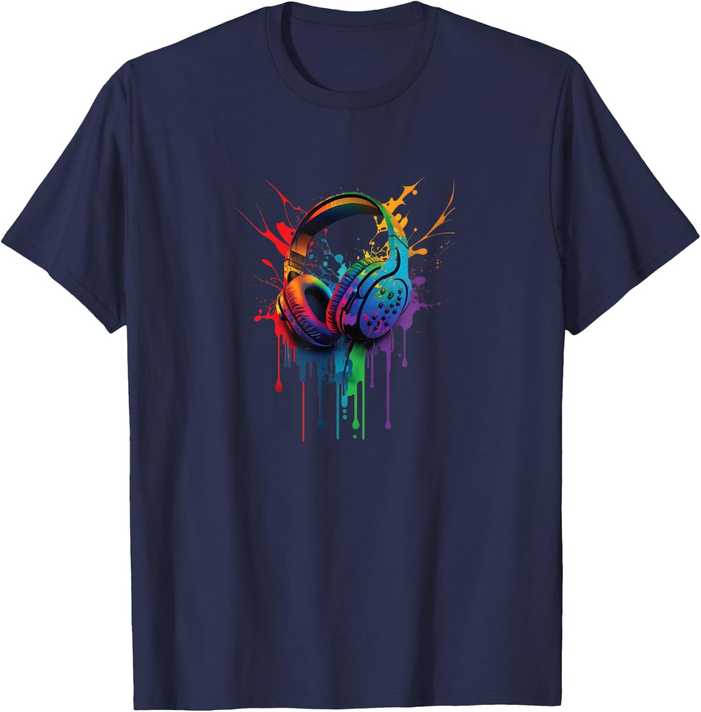 Music Headset Headphones Audiophile Paint Drip T-Shirt - T-Shirt | Navy