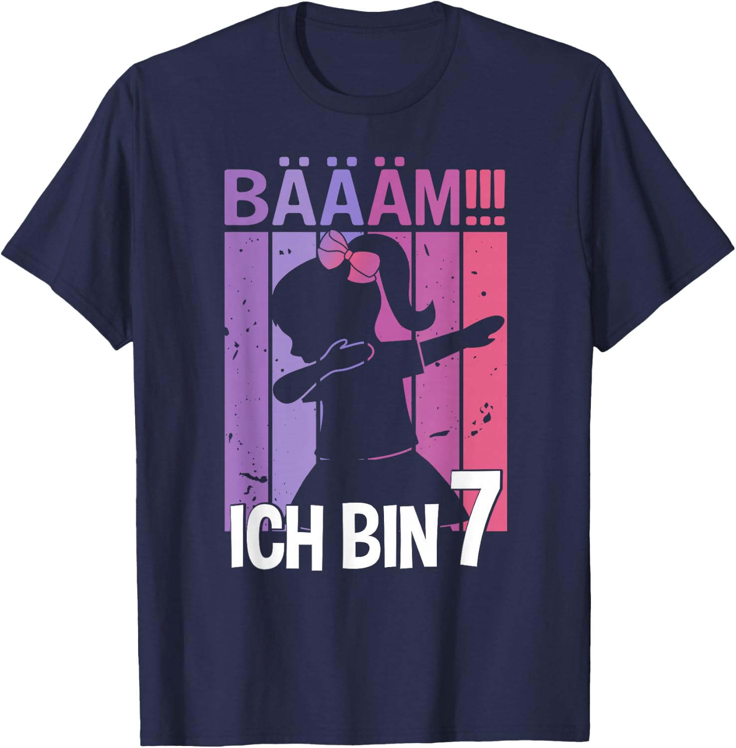 Girls' with German Text "Ich bin 7 Jahre Dab" [German Language], black T-Shirt - T-Shirt | Navy