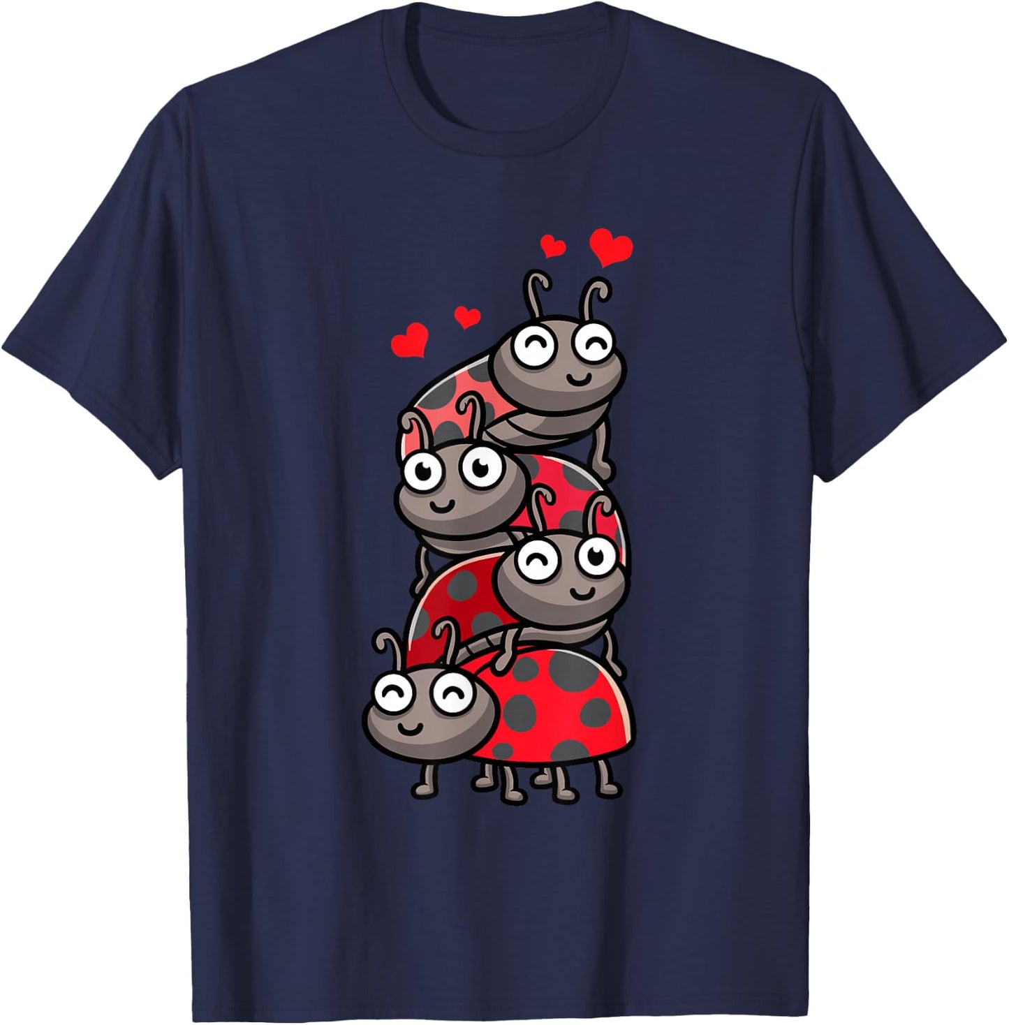 Ladybug with Hearts Bug Lover Small T-Shirt - T-Shirt | Navy