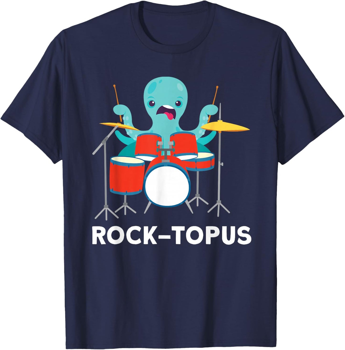Octopus playing Drums Cool Rock Band Drummer T-Shirt - T-Shirt | Navy