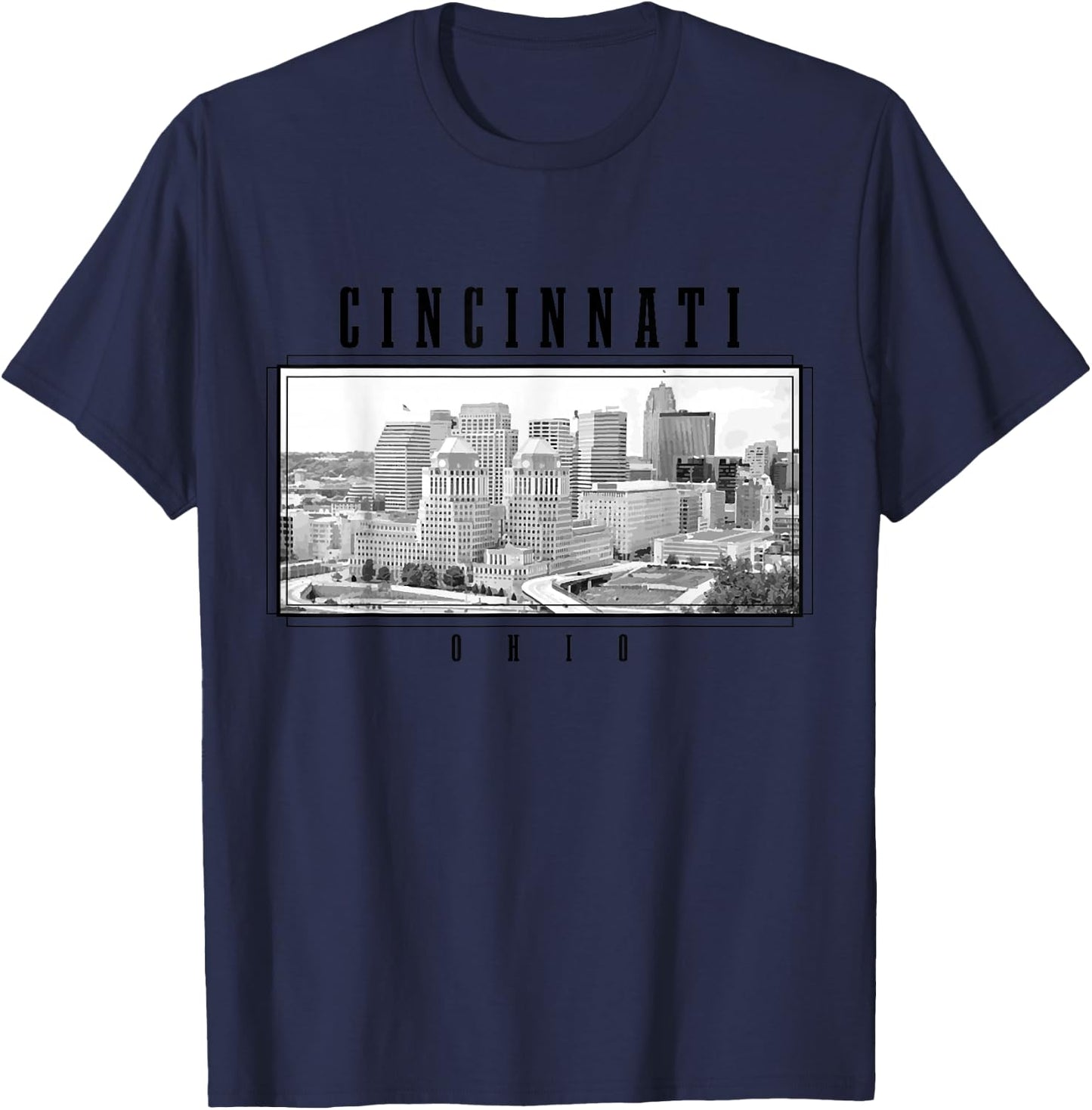 Cincinnati Ohio Vintage Skyline USA America Souvenir T-Shirt - T-Shirt | Navy