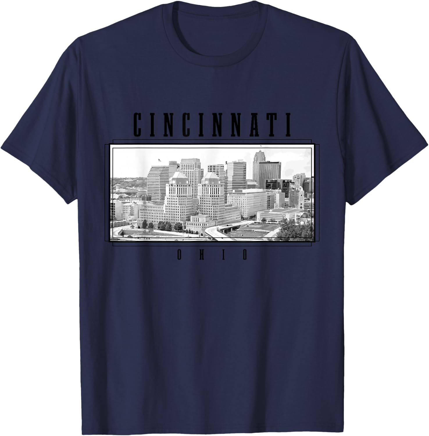 Cincinnati Ohio Vintage Skyline USA America Souvenir T-Shirt - T-Shirt | Navy