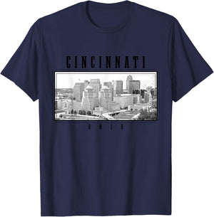 Cincinnati Ohio Vintage Skyline USA America Souvenir T-Shirt - T-Shirt | Navy