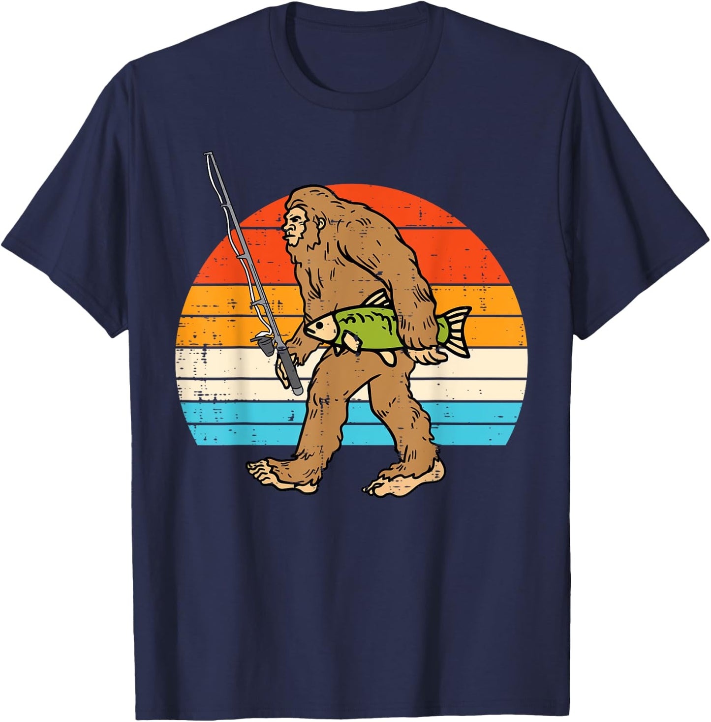 Bigfoot Sasquatch Fishing Retro Fisherman Men Women Kids Boy T-Shirt - T-Shirt | Navy
