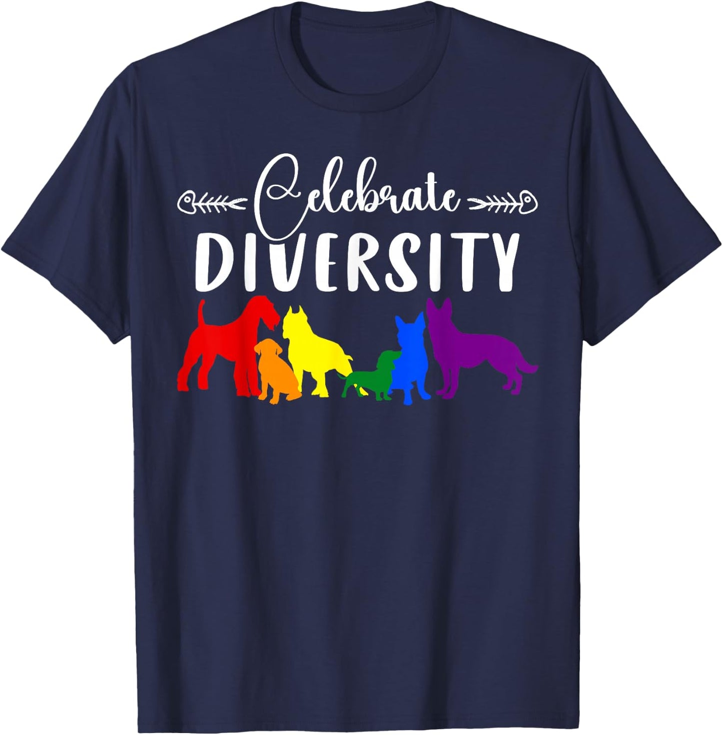Celebrate Diversity Rainbow Dogs LGBTQ+ Pride T-Shirt - T-Shirt | Navy