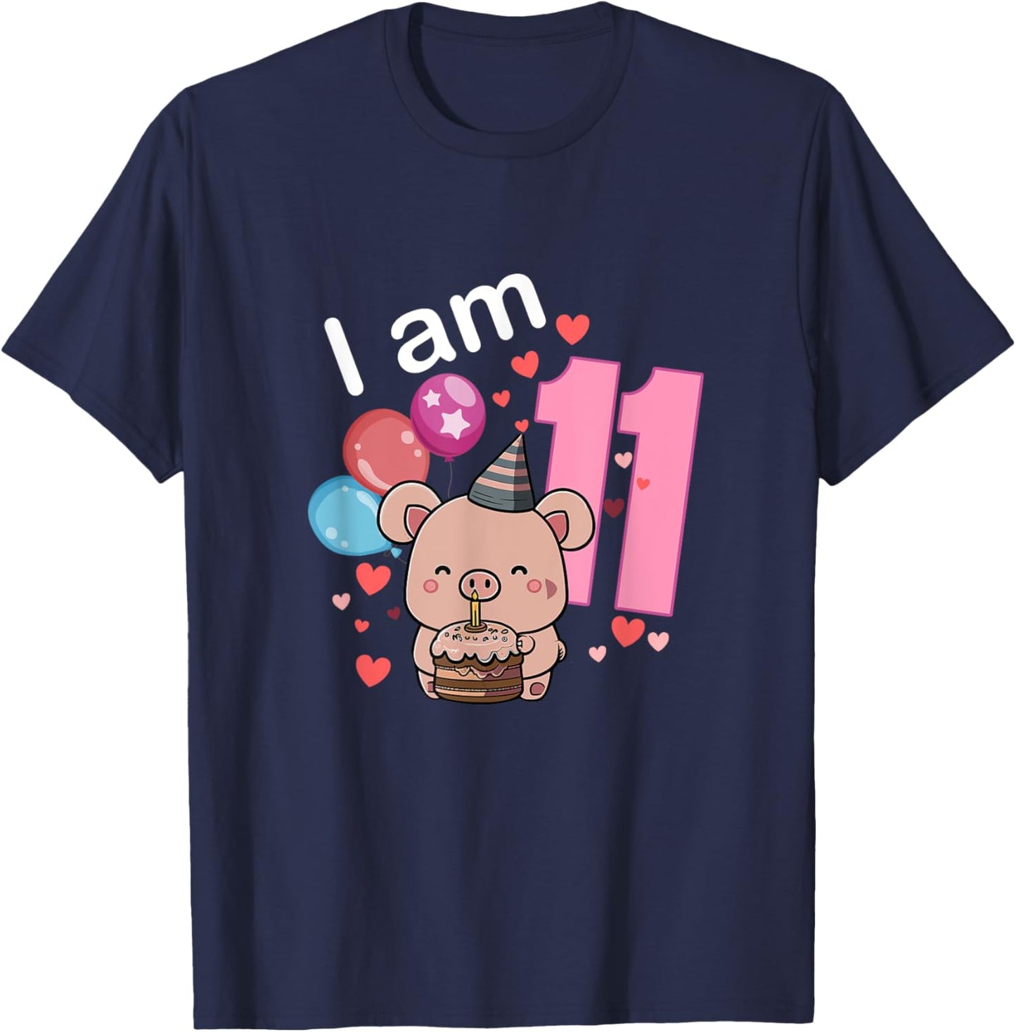 My 11th Birthday Pig Lover Party Gifts 11 Years Old Bday Pig T-Shirt - T-Shirt | Navy