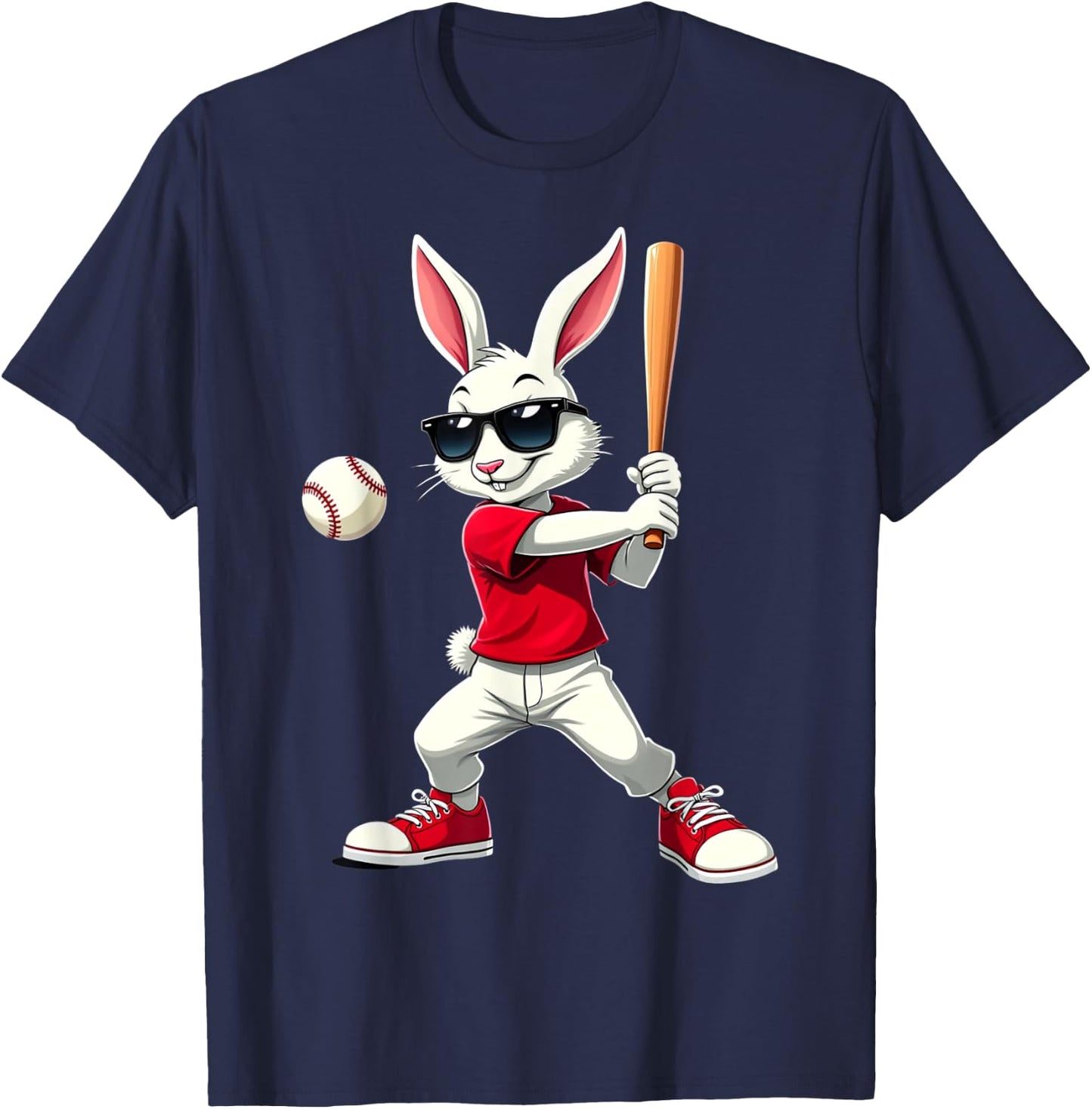 Easter Baseball Cool Bunny Playing Baseball Kids Boys Easter T-Shirt - T-Shirt | Navy