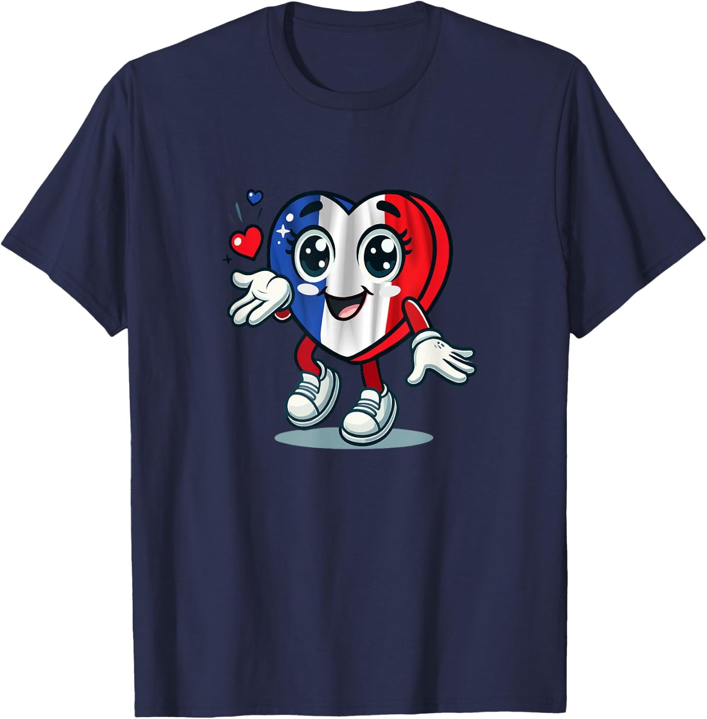 Coeur Mignon Avec Drapeau Français / Love France Cartoon , Black, S T-Shirt - T-Shirt | Navy