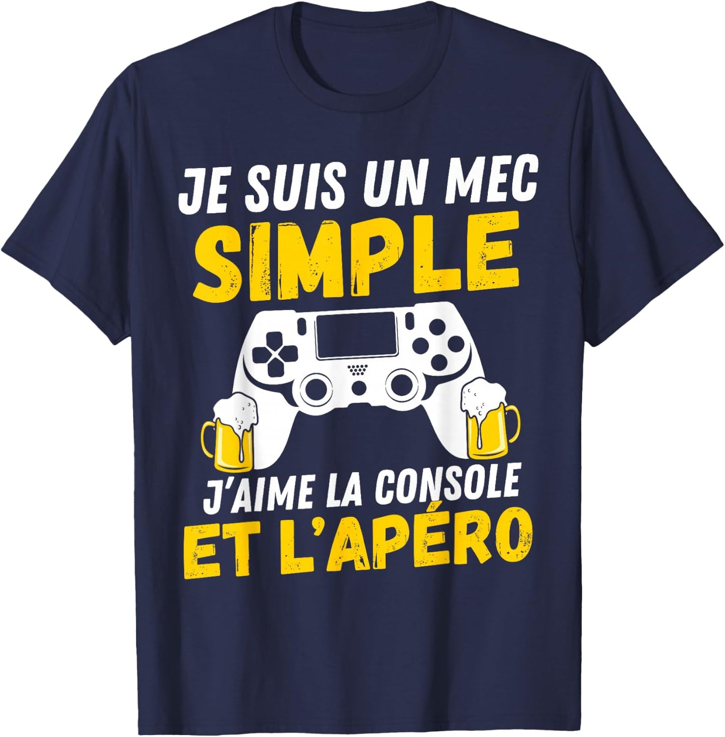 Simple guy i love aperitif and console funny teen video gamer , Black, S T-Shirt - T-Shirt | Navy