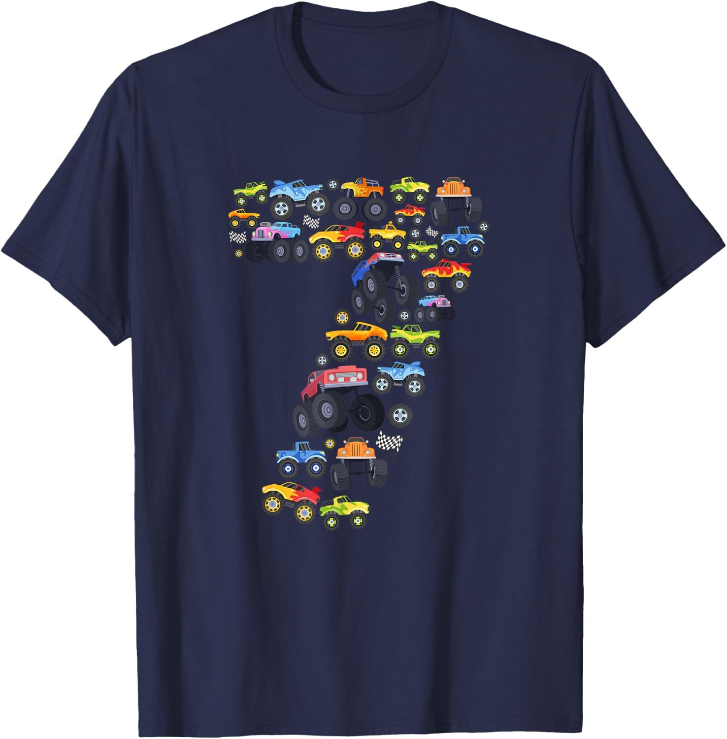 Kids Seven Year Old 7th Birthday Monster Truck Boys T-Shirt - T-Shirt | Navy