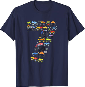 Kids Seven Year Old 7th Birthday Monster Truck Boys T-Shirt - T-Shirt | Navy