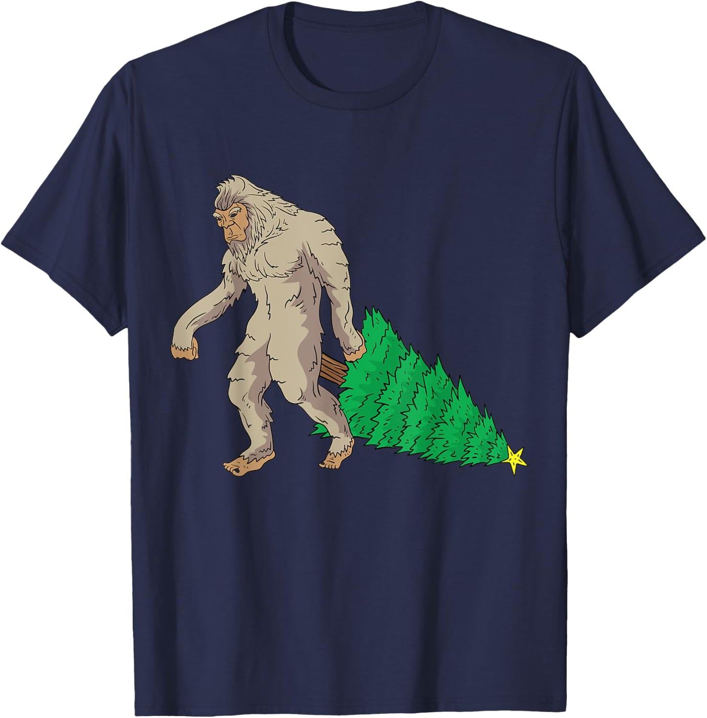 Bigfoot Santa Claus Hat Sasquatch Christmas Tree Funny Gift T-Shirt - T-Shirt | Navy