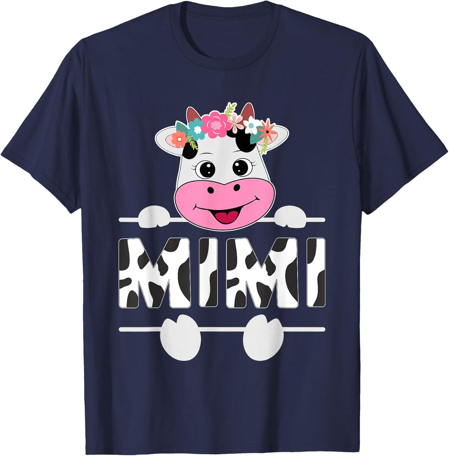 Mimi Of The Birthday Girl Cow Grandma Family Party T-Shirt - T-Shirt | Navy