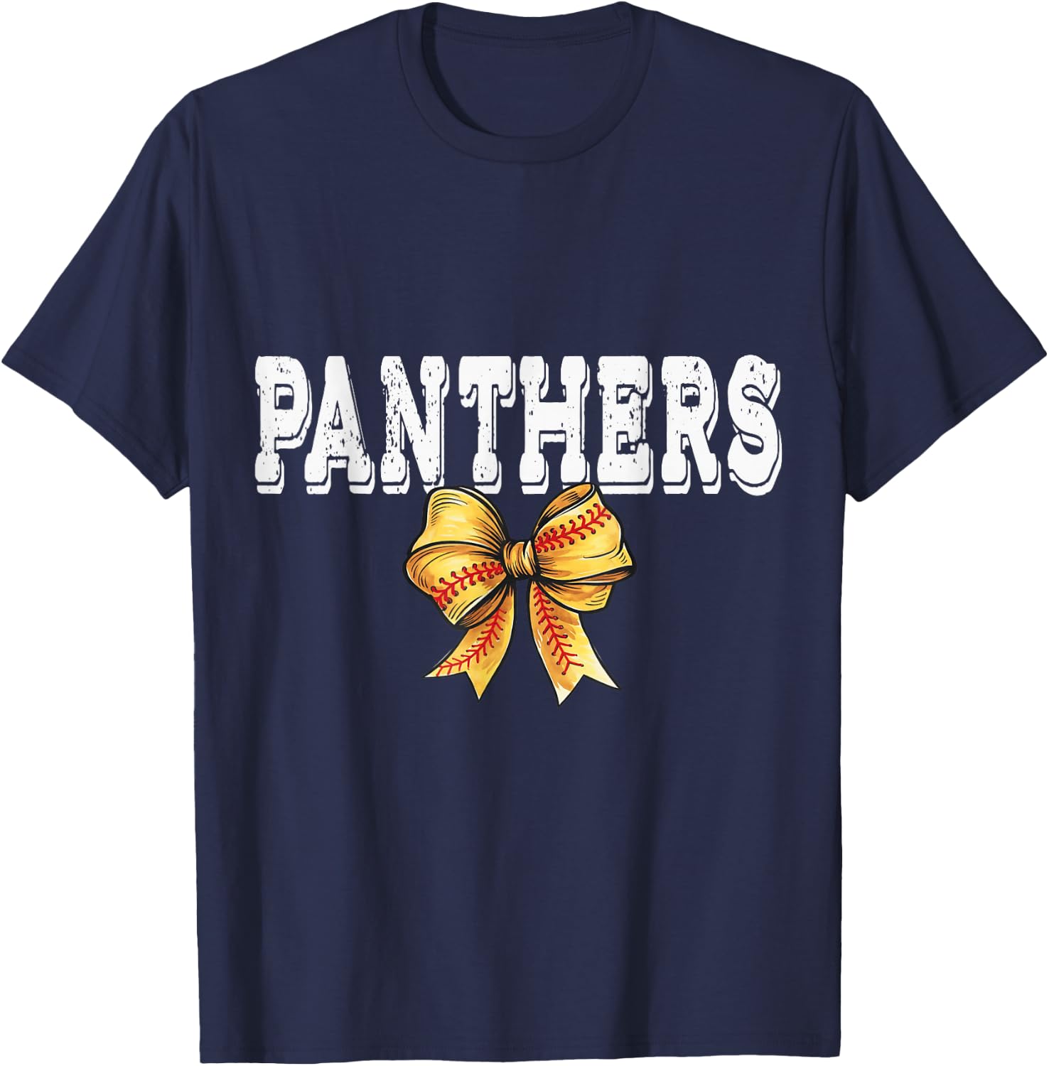 Coquette PANTHER Softball School Game Day Mascot Bow T-Shirt - T-Shirt | Navy