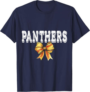 Coquette PANTHER Softball School Game Day Mascot Bow T-Shirt - T-Shirt | Navy