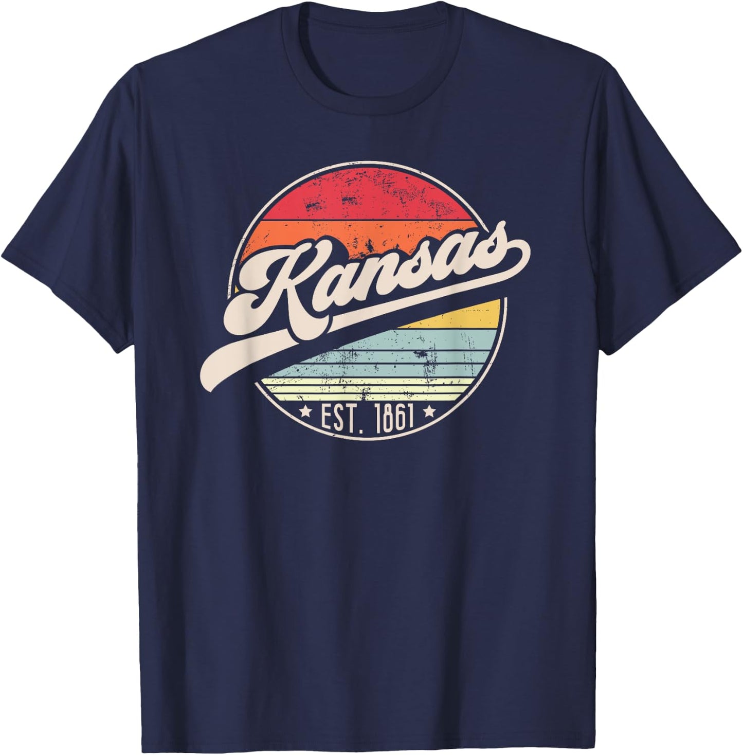 Retro Kansas Home State KS Cool 70s Style Sunset T-Shirt - T-Shirt | Navy