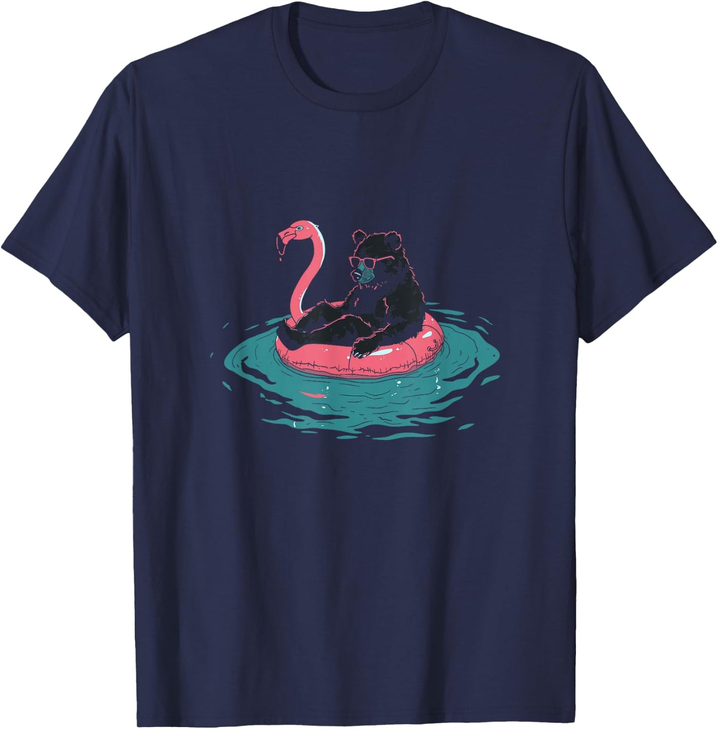 Summer Splash Flamingo Float Gay Bear T-Shirt - T-Shirt | Navy