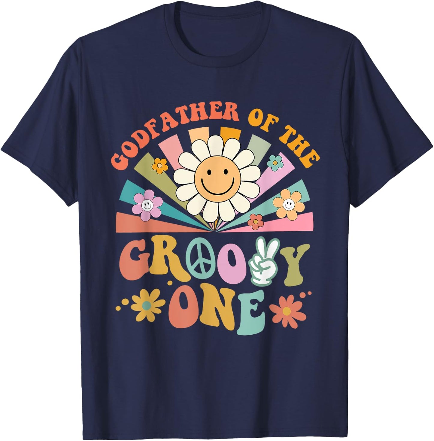 Godfather of Groovy One Matching Family First Birthday Party T-Shirt - T-Shirt | Navy