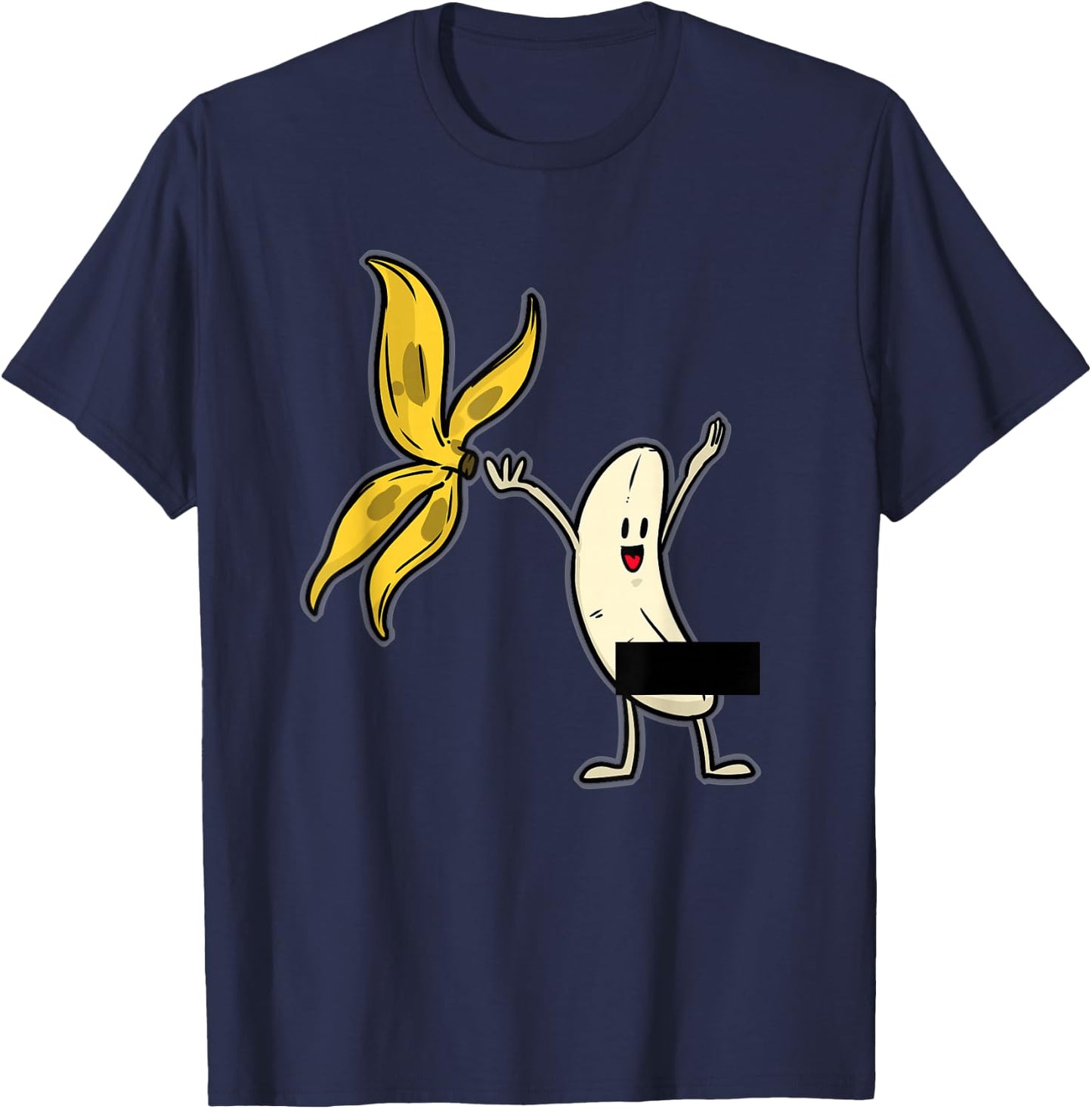 Banana Striptease Censored Naked Funny Adult T-Shirt - T-Shirt | Navy