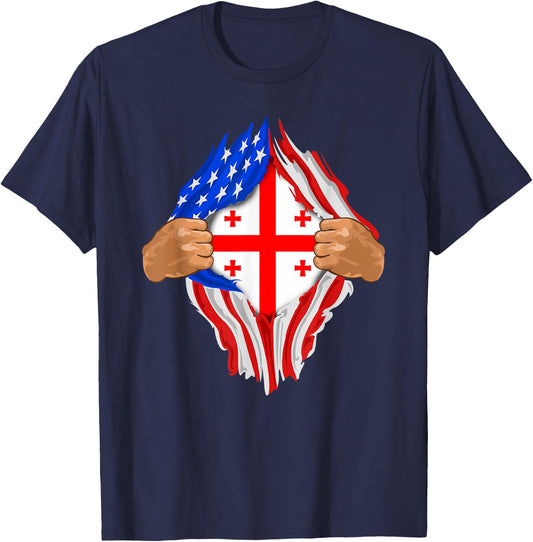 Georgian Blood Inside Me | Georgia Flag Gift T-Shirt - T-Shirt | Navy