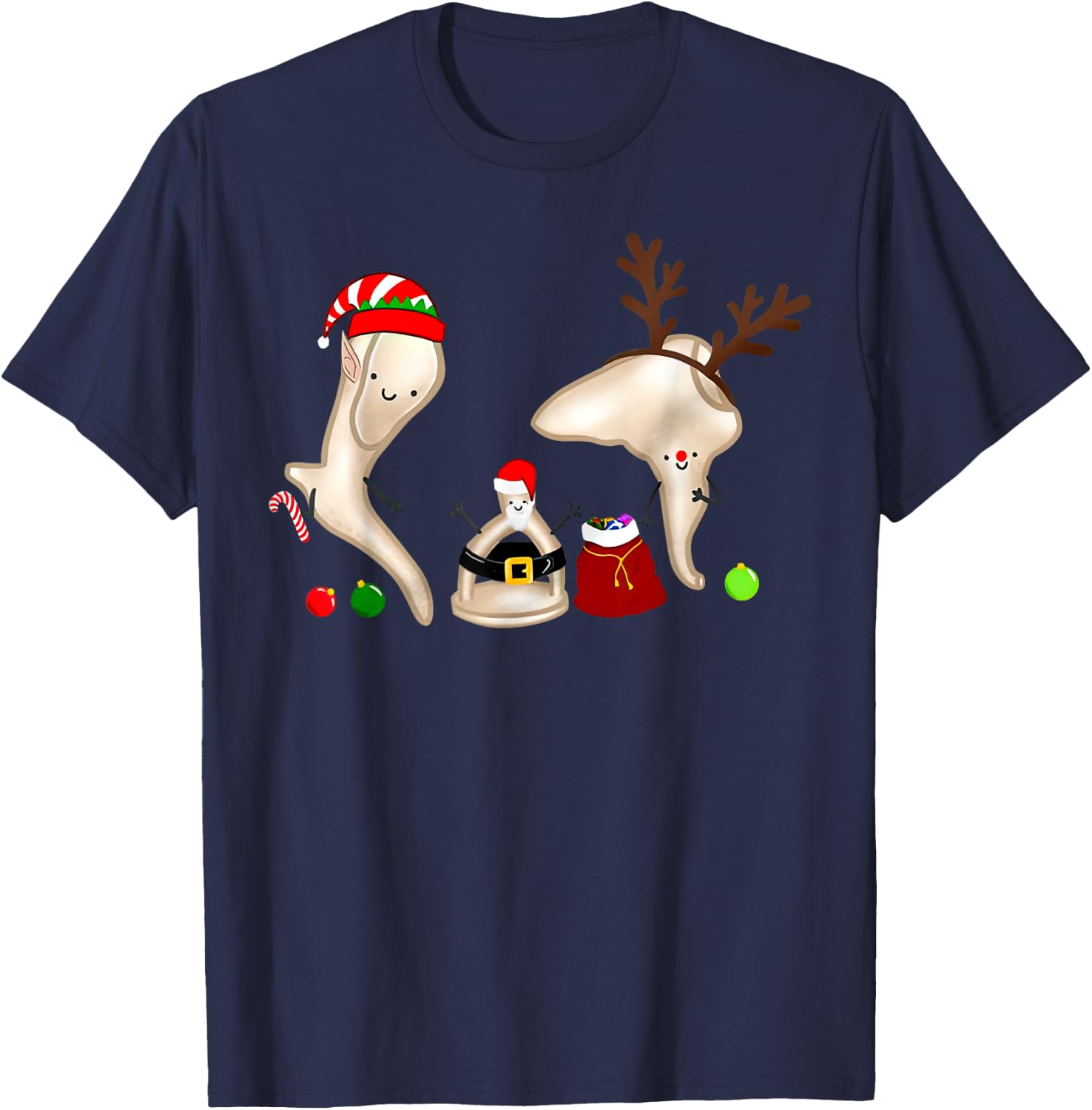 Christmas Ossicle Audiology Audiologist Student ENT Nurse T-Shirt - T-Shirt | Navy