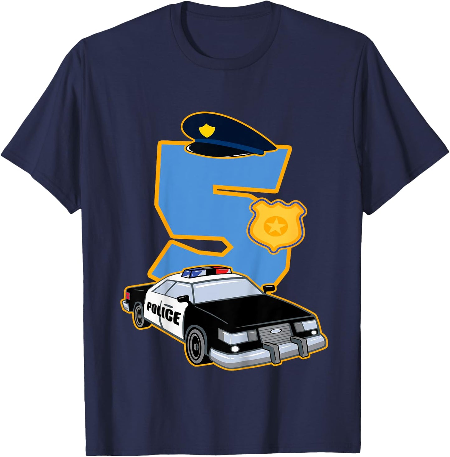 Kids 5th Birthday Police 5 Years Old Officer Car Costume T-Shirt - T-Shirt | Navy
