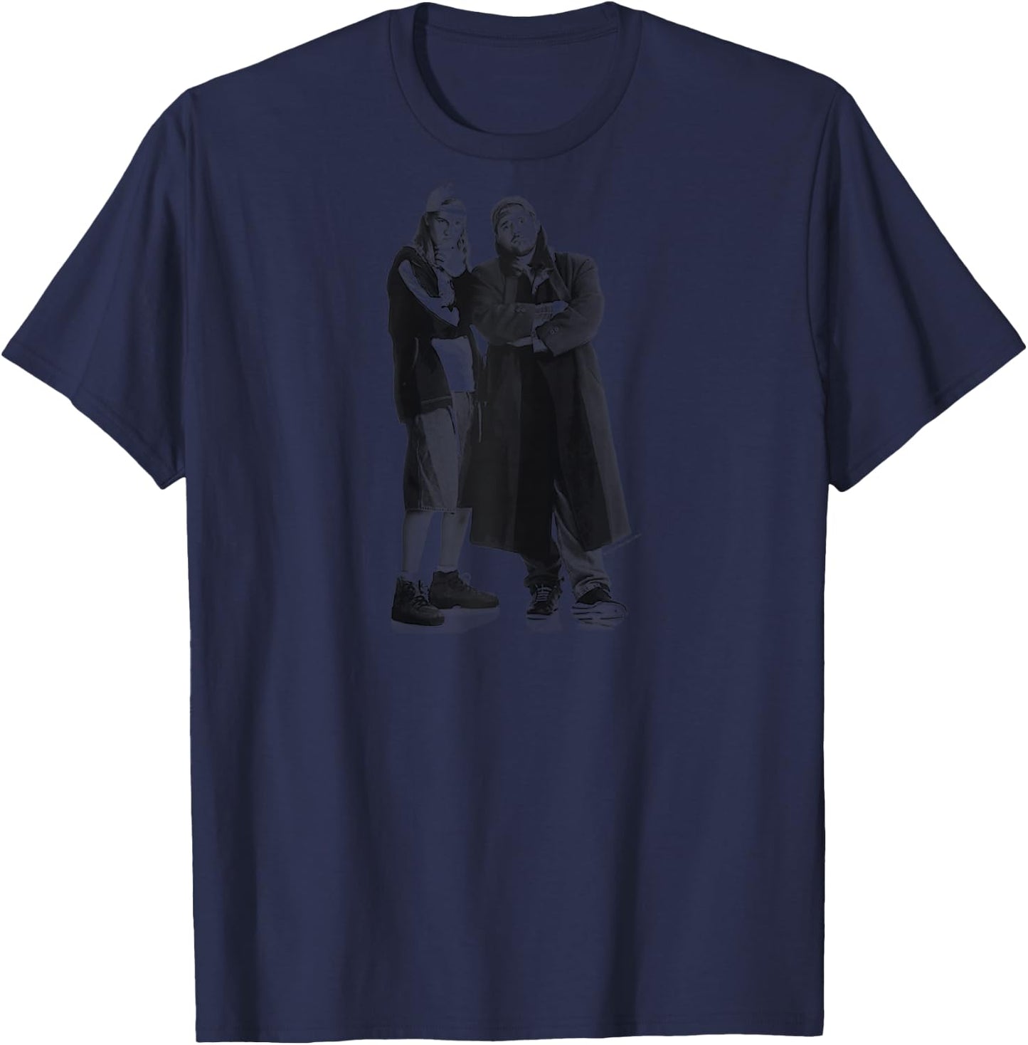 Jay & Silent Bob Black & White Standing Portrait Raglan Baseball T-Shirt - T-Shirt | Navy