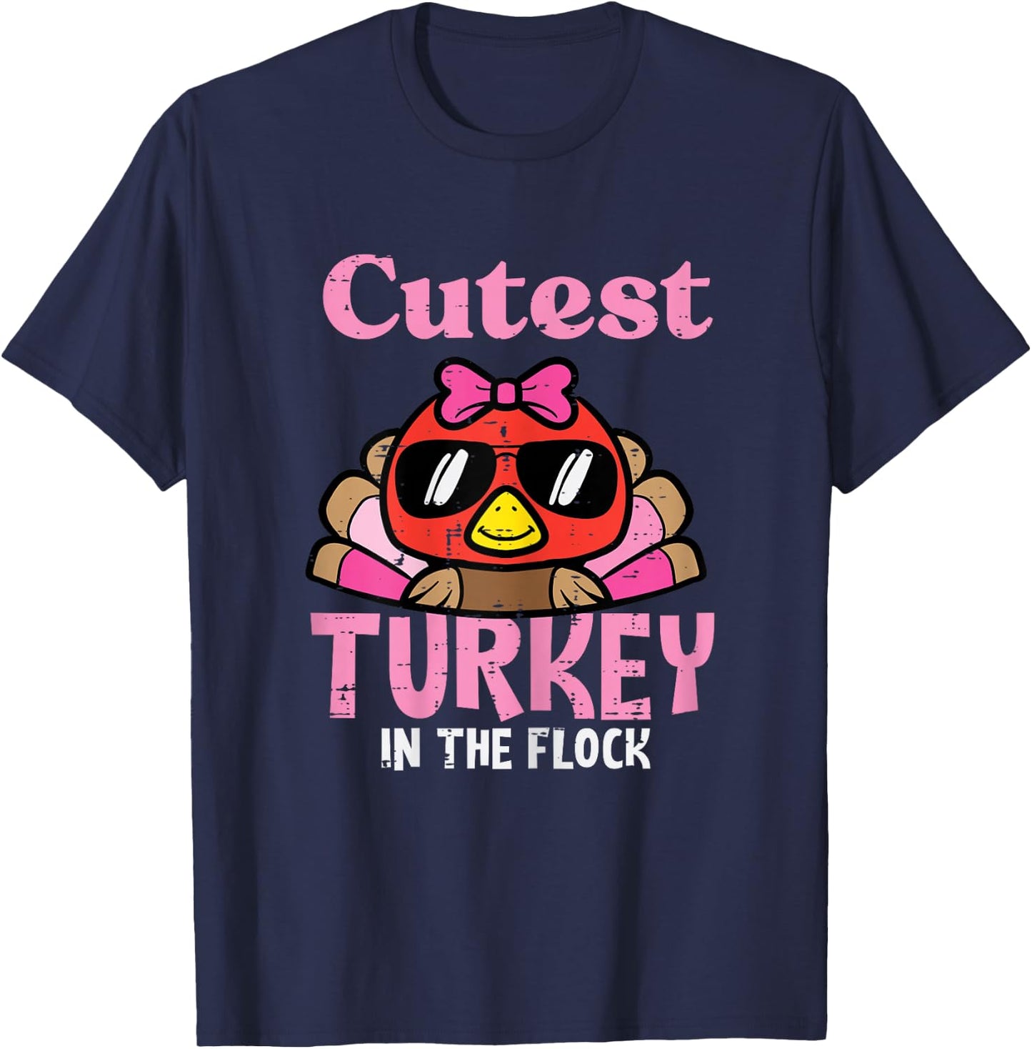 Thanksgiving Cutest Turkey Flock Girls Kids Toddlers Youth T-Shirt - T-Shirt | Navy